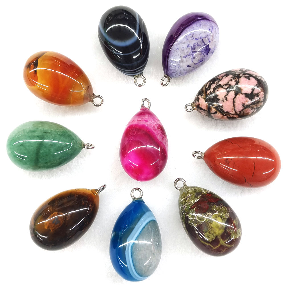 Crystal Pendant Necklace Natural Stone - Pingente em forma de mini ovo,