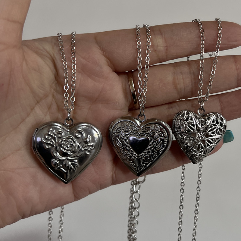 Heart Locket Necklace Photo - Coração moldura de foto pingente colar