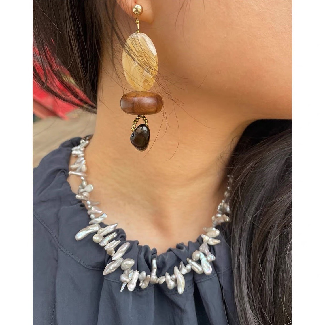 Pearl Choker Necklace Vintage - Conjunto de colar de pérolas barrocas