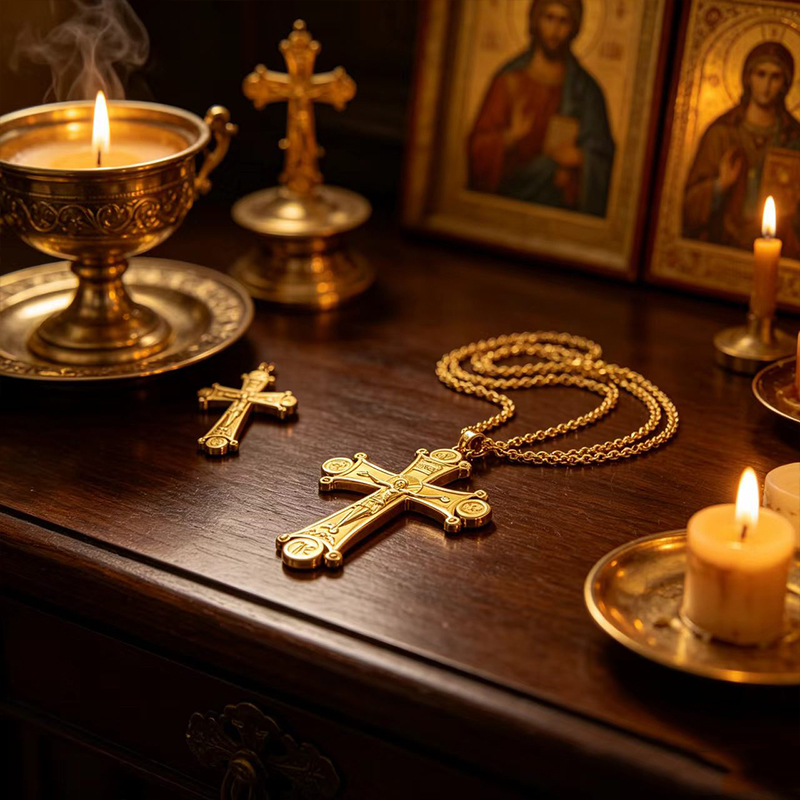 Colar de Crucifixo Ortodoxo Pr - Cross Pendant Necklace Gold avaliação e preço