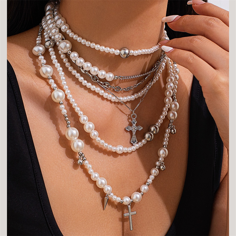 Colar de corrente pérola para  - Layered Pendant Necklace Aesthetic avaliação e preço