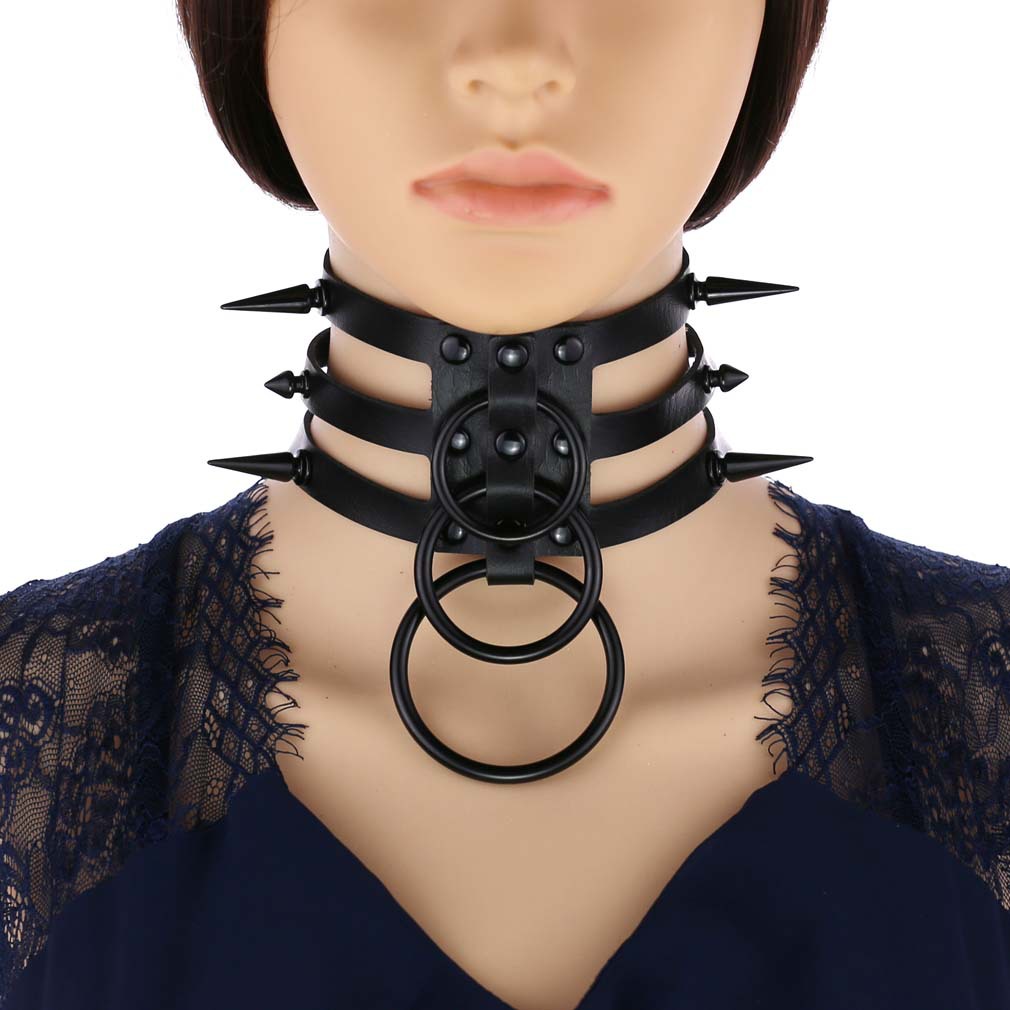 Colar gargantilha de couro pre - Goth Punk Spike Choker avaliação e preço