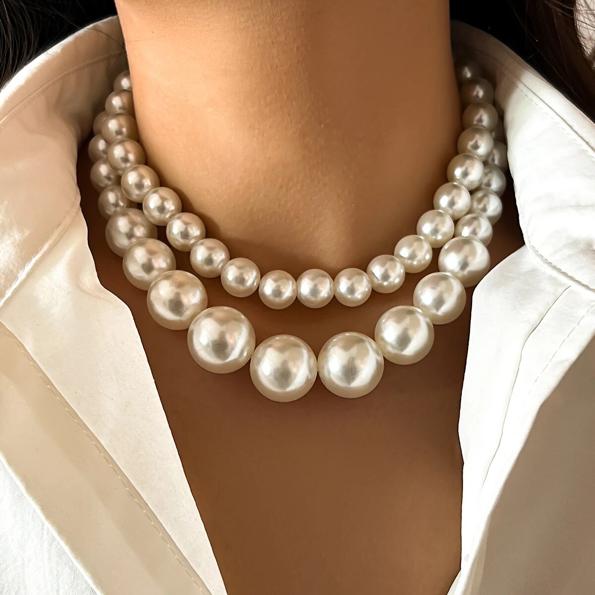 2 pçs/set exagerado grande imi - Pearl Choker Necklace Vintage avaliação e preço