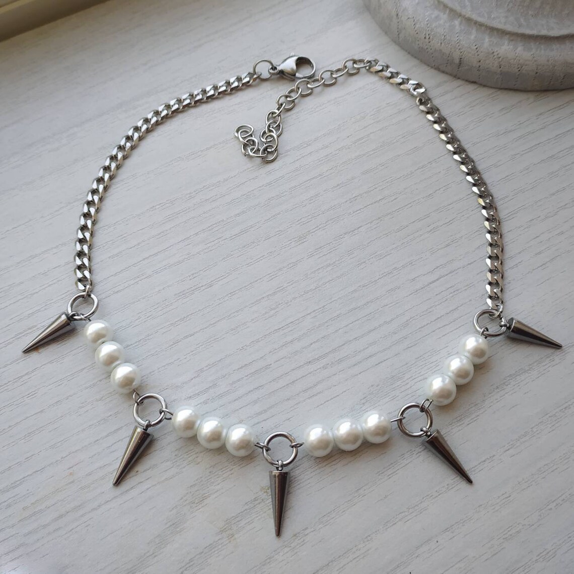 Egirl pérola pico colar diy de - Goth Punk Spike Choker avaliação e preço