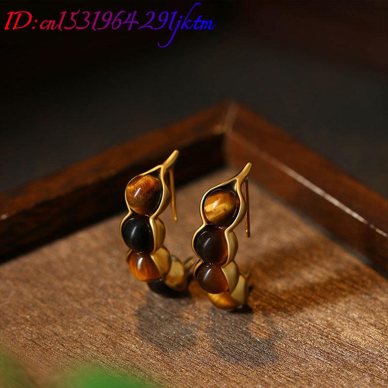 Olho de tigre pod brincos pedr - Earrings avaliação e preço