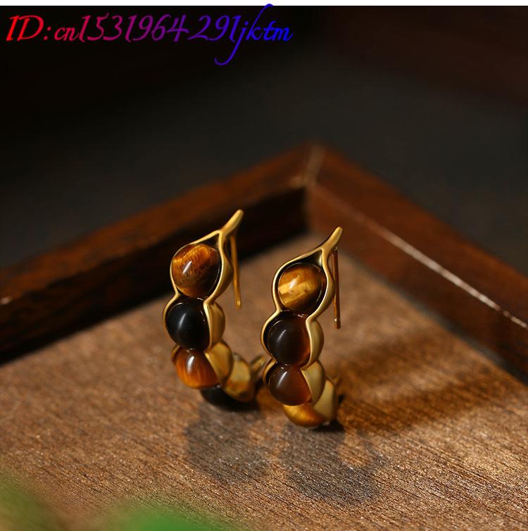 Olho de tigre pod brincos pedr - Earrings avaliação e preço